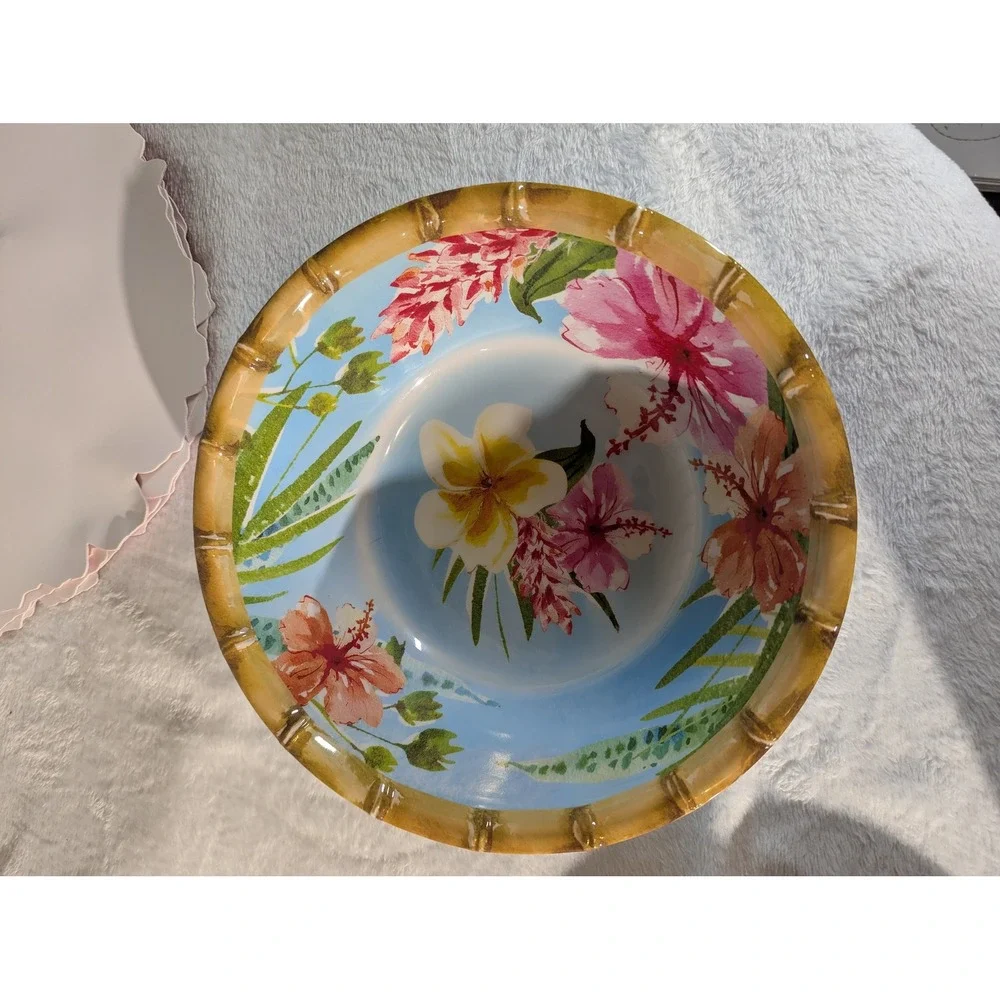 The Spring Shop Melamine Dinnerware Set OS Blue New Tropical Floral 13pc Set